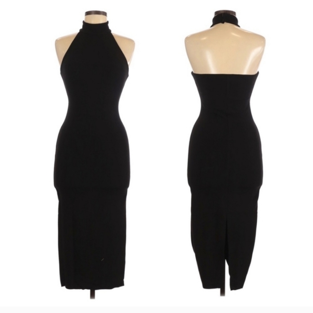 Olivaceous Halter Turtleneck Bodycon Midi Dress Black